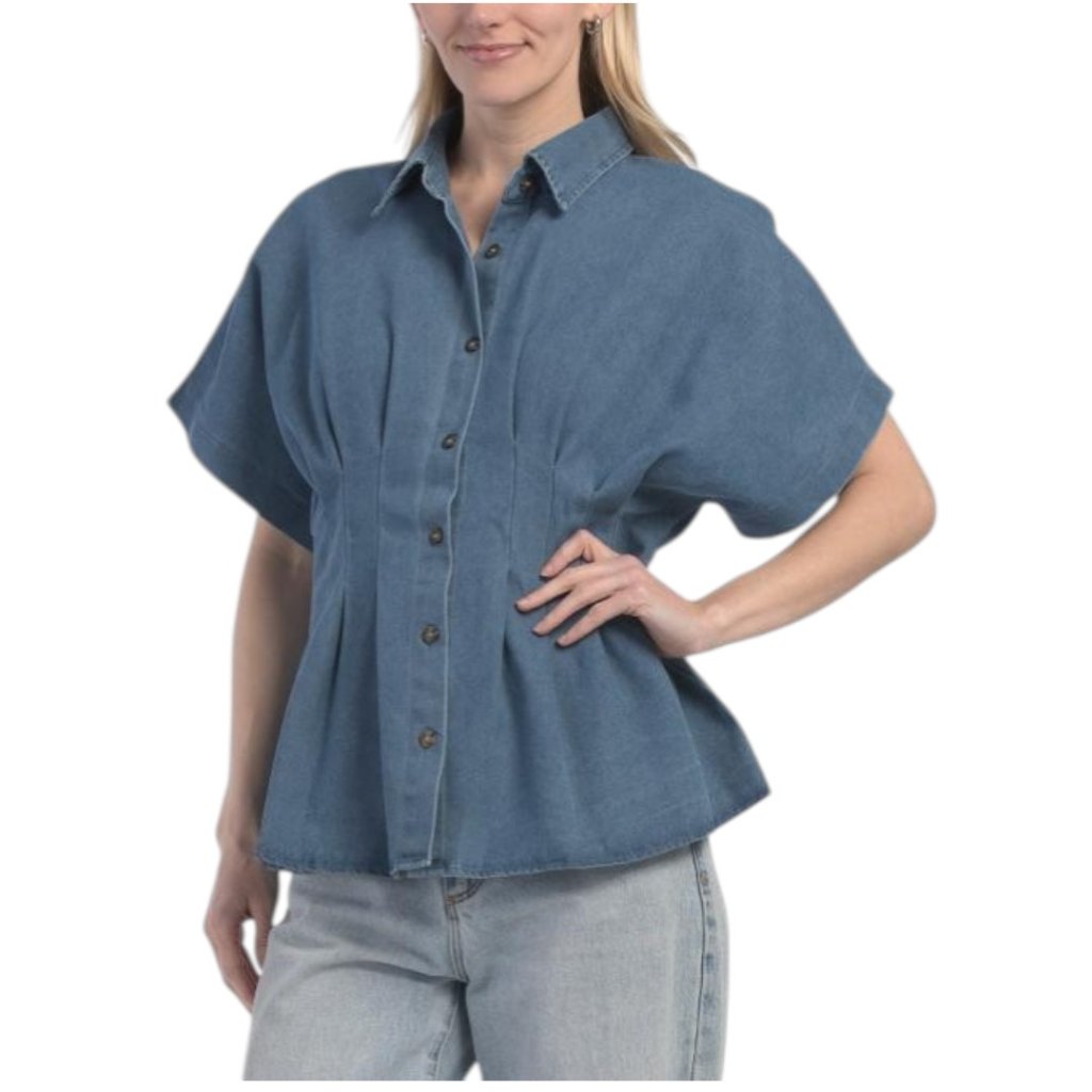 Solitaire Denim Pleated Waist Blouse